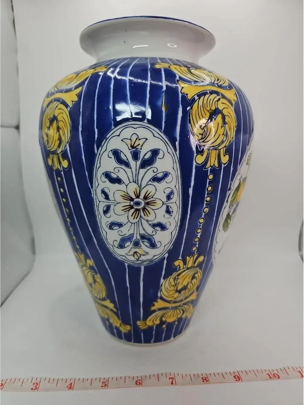 Vintage Porcelain Hand Painted Enamel Fruit Basket Decoration Large Vase 10